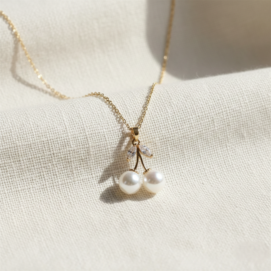 Pearl Leaf Duo Pendant Chain - Gold